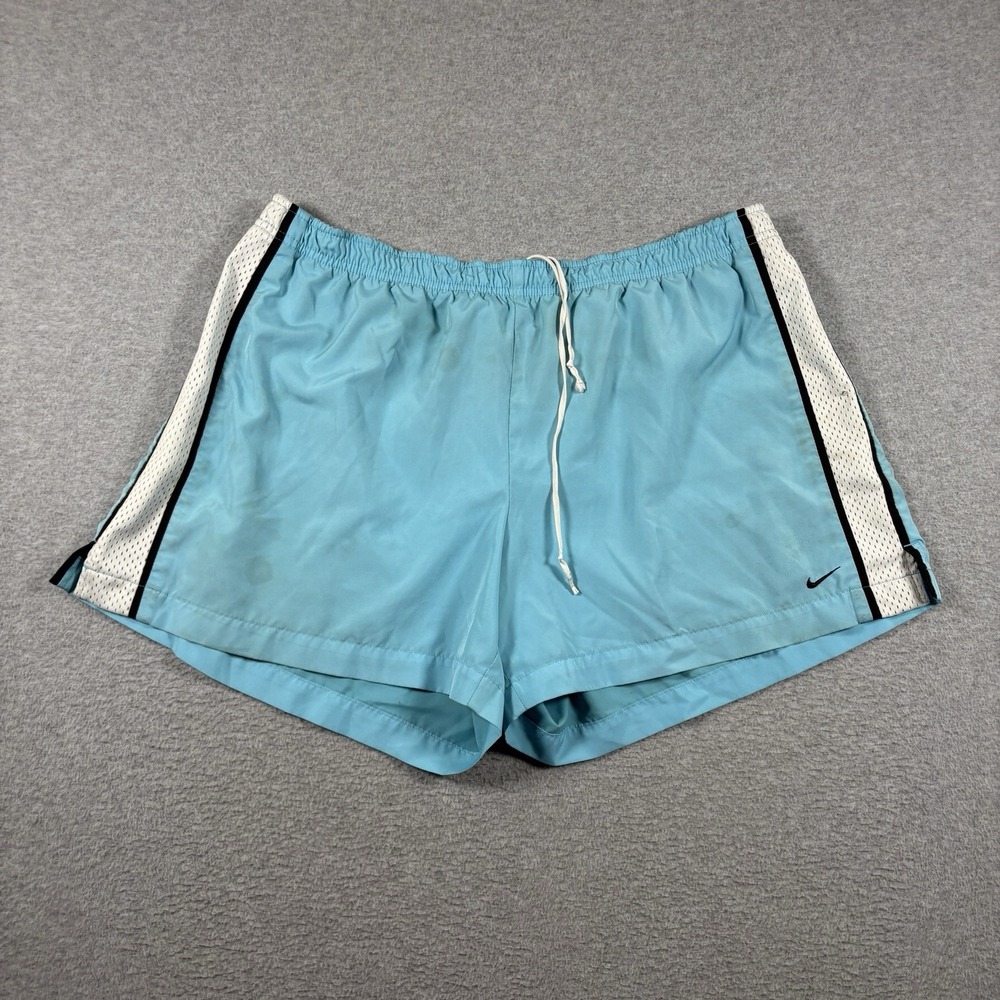 VTG Nike Grey Tag Running Shorts Mens XL Blue Mesh Side Stripe Y2K Athletic 5"